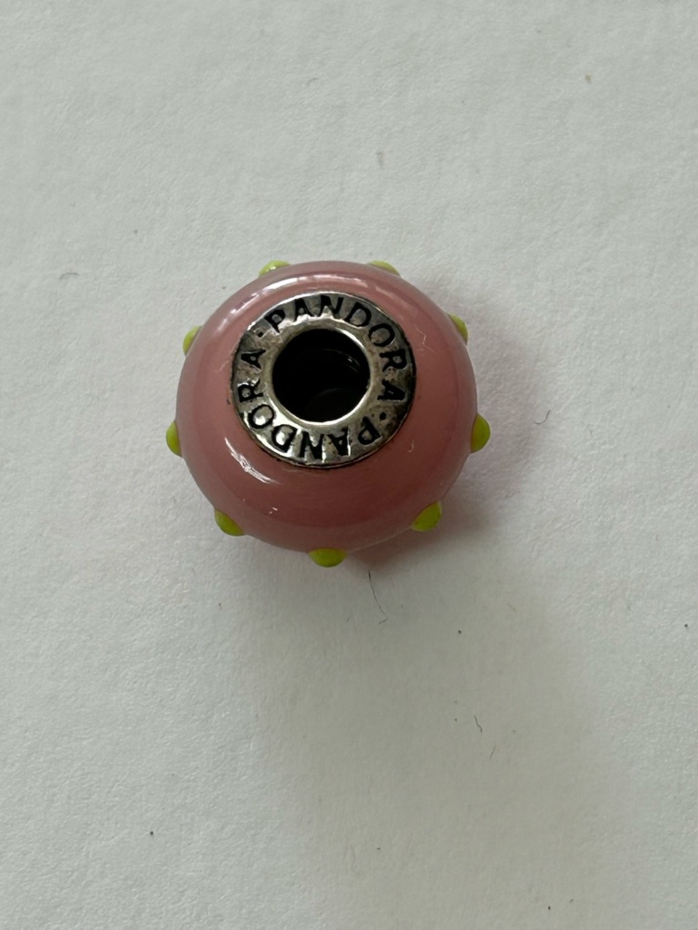 Pandora Pink Bead Charm with Lime Accents